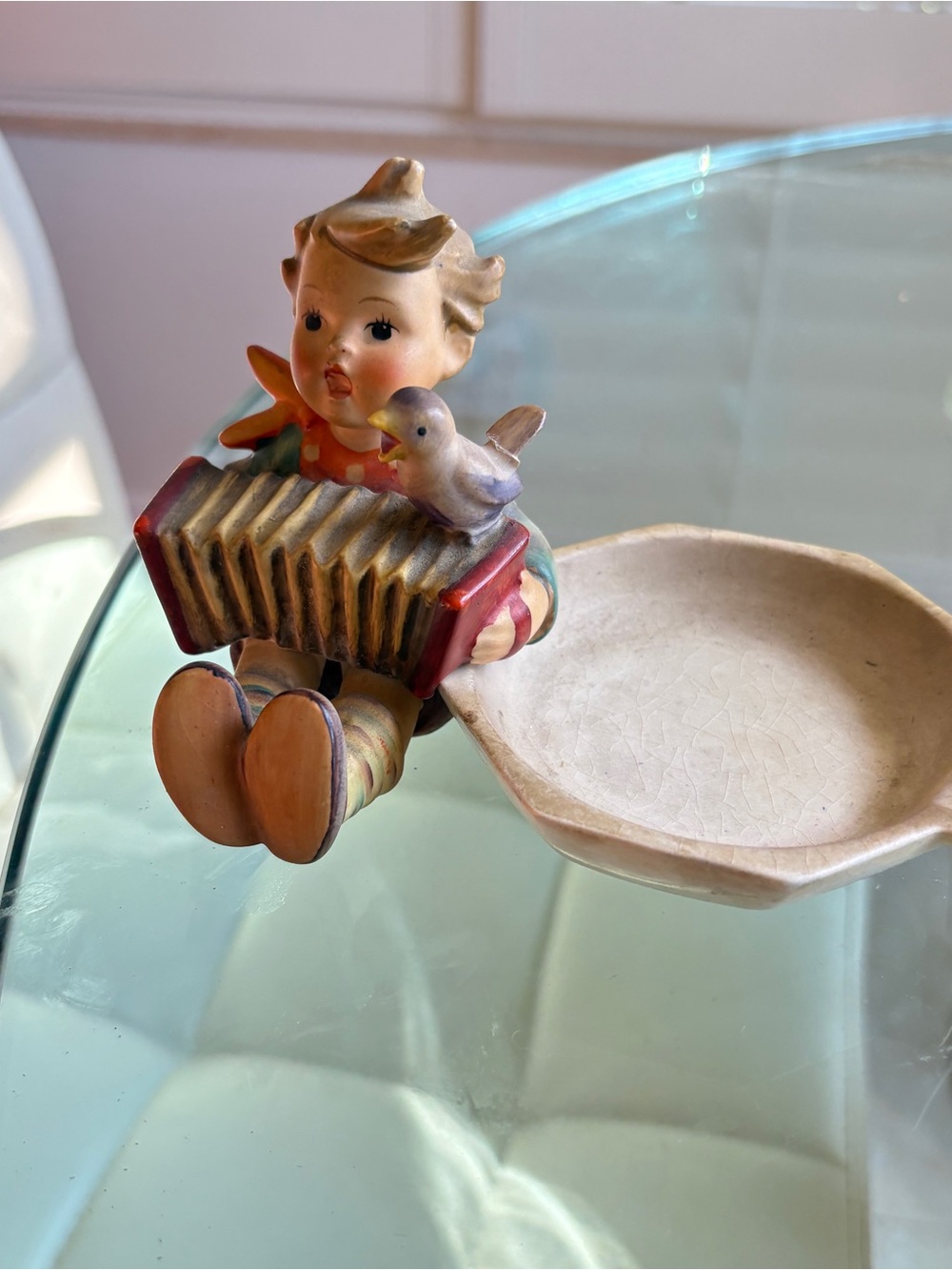 Hummel White Ceramic Figurine Base with Blue Maker's Mark